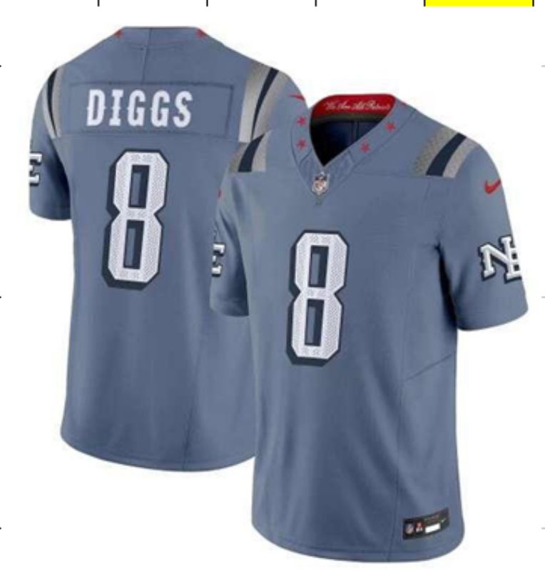 Men 2025 New England Patriots #8 Diggs blue 5th generation Throwback Nike Limited NFL Jersey style 01